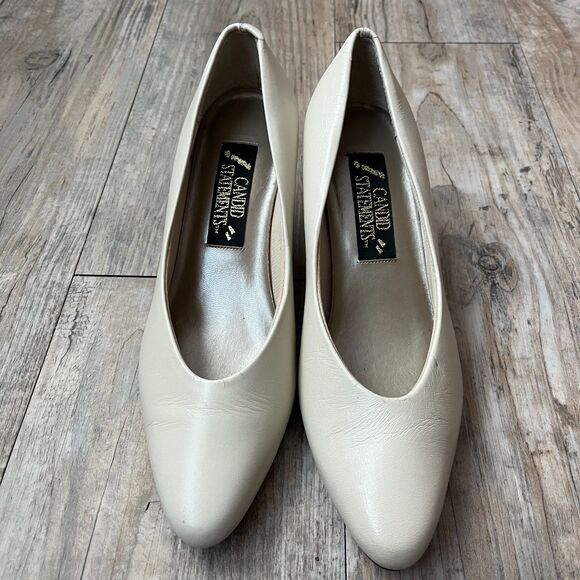 Vintage Heels Women's 6 White Genuinie Leather 60s Low Heel Wedding - Picture 2 of 10